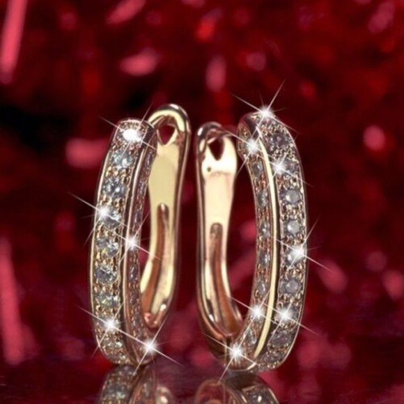 New 18k Gold Plated Cubic Zirconia Hoop Earrings - Picture 2 of 6